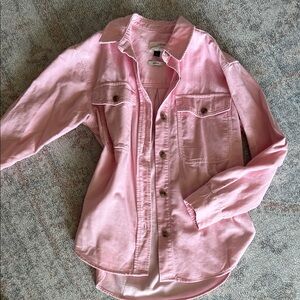 Pink Button-Up Shirt Jacket Oversized Fit
